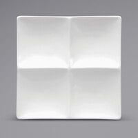 Oneida Buffalo F8010000945 Bright White Ware 8" x 8" Rolled Edge Square 4-Compartment Porcelain Platter - 24/Case