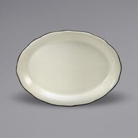 Oneida Buffalo Caprice by 1880 Hospitality F1560018330 7 7/8" x 6" Scalloped Edge China Oval Platter with Manhattan Black Band - 36/Case