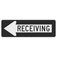 Lavex Left Arrow "Receiving" Reflective Black Aluminum Sign - 36" x 12"