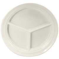 Oneida Buffalo Cream White Ware by 1880 Hospitality F9010000143 9 1/2" Rolled Edge Porcelain Compartment Plate - 12/Case
