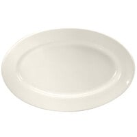 Oneida Buffalo Cream White Ware by 1880 Hospitality F9010000359 11 1/2" x 7 7/8" Wide Rim Rolled Edge Porcelain Platter - 12/Case