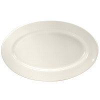 Oneida Buffalo Cream White Ware by 1880 Hospitality F9010000376 13 5/8" x 9 1/8" Wide Rim Rolled Edge Porcelain Platter - 12/Case