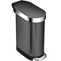 simplehuman CW2071 12 Gallon / 45 Liter Black Stainless Steel Slim Step-On Rectangular Trash Can