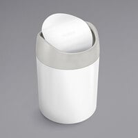 simplehuman CW2079 0.4 Gallon / 1.5 Liter White Stainless Steel Countertop Swing Top Round Wastebasket / Trash Can
