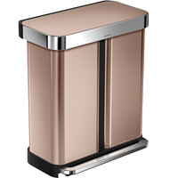 simplehuman CW2035 15 Gallon / 58 Liter Rose Gold Stainless Steel Dual Compartment Rectangular Front Step-On Trash and Recycling Can with Liner Pocket