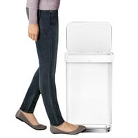 simplehuman CW2027 12 Gallon / 45 Liter White Stainless Steel Rectangular Front Step-On Trash Can with Liner Pocket