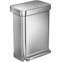 simplehuman CW2023 15 Gallon / 55 Liter Brushed Stainless Steel Rectangular Front Step-On Trash Can with Liner Pocket