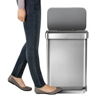 simplehuman CW2023 15 Gallon / 55 Liter Brushed Stainless Steel Rectangular Front Step-On Trash Can with Liner Pocket