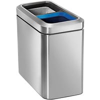 simplehuman CW1470 5.3 Gallon / 20 Liter Brushed Rectangular Stainless Steel Slim Dual Compartment Open Top Wastebasket / Trash and Recycling Can