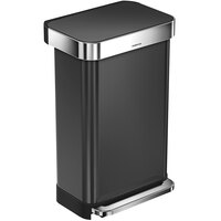 simplehuman CW2053 12 Gallon / 45 Liter Black Stainless Steel Rectangular Front Step-On Trash Can with Liner Pocket