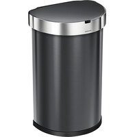 simplehuman ST2021 12 Gallon / 45 Liter Black Stainless Steel Semi-Round Motion Sensor Trash Can with Liner Pocket