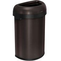 simplehuman CW1478 16 Gallon / 60 Liter Dark Bronze Stainless Steel Semi-Round Open Top Trash Can