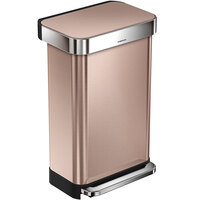 simplehuman CW2034 12 Gallon / 45 Liter Rose Gold Stainless Steel Rectangular Front Step-On Trash Can with Liner Pocket