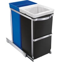 simplehuman CW1016 9 Gallon / 35 Liter Black/Blue Rectangular Dual Compartment Under Counter Pull-Out Trash and Recycling Can