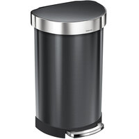 simplehuman CW2075 12 Gallon / 45 Liter Black Stainless Steel Semi-Round Step-On Trash Can