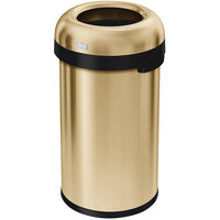 simplehuman CW1488 16 Gallon / 60 Liter Brass Stainless Steel Bullet Open Top Round Trash Can