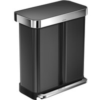 simplehuman CW2054 15 Gallon / 58 Liter Black Stainless Steel Dual Compartment Rectangular Front Step-On Trash and Recycling Can with Liner Pockets