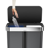 simplehuman CW2054 15 Gallon / 58 Liter Black Stainless Steel Dual Compartment Rectangular Front Step-On Trash and Recycling Can with Liner Pockets