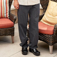 Uncommon Threads 4003 Unisex Black / White Tribal Stripe Customizable Yarn-Dyed Chef Pants - L