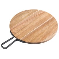 Tablecraft 10081 Industrial 14 inch Round Acacia Wood Serving Board with Handle