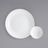 Front of the House DBO126WHP22 Harmony Bento 32 oz. Bright White 2-Compartment Round Porcelain Bowl - 6/Case