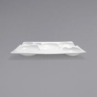 Front of the House BPT037WHP21 Harmony Bento 15 1/2 inch x 10 inch Bright White 6-Compartment Rectangular Porcelain Platter - 4/Case