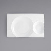 Front of the House DDP052WHP22 Harmony Bento 11" x 7" Bright White 2-Compartment Rectangular Porcelain Plate - 6/Case