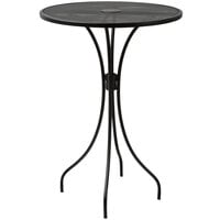 BFM Seating Barnegat 30" Round Black Steel Outdoor / Indoor Dining Height Table with Umbrella Hole