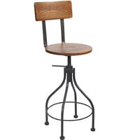 BFM Seating Lincoln Screw Barstool with Clear Coated Steel Frame and Autumn Ash Veneer Wood Back and Seat