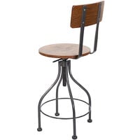 BFM Seating JS22SASH-AACL Lincoln Screw Barstool with Clear Coated Steel Frame and Autumn Ash Veneer Wood Back and Seat