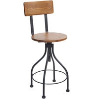 BFM Seating Lincoln Screw Barstool with Sand Black Coated Steel Frame and Autumn Ash Veneer Wood Seat