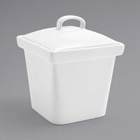Front of the House DBO076WHP22 Mod 15 oz. Bright White Square Porcelain Pot with Lid - 6/Case