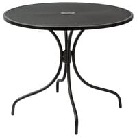 BFM Seating Barnegat 36" Round Black Steel Outdoor / Indoor Dining Height Table with Umbrella Hole