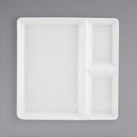 Front of the House DAP075WHP23 Mod 7 1/2 inch Bright White 3-Compartment Square Porcelain Plate - 12/Case
