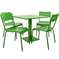 BFM Seating YKM-B32LMU Beachcomber 32" Square Lime Powder Coated Aluminum Dining Height Outdoor / Indoor Table with Umbrella Hole and 4 Chairs