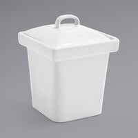 Front of the House DBO075WHP22 Mod 4 oz. Bright White Square Porcelain Pot with Lid - 6/Case