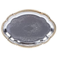 Vollrath 47265 Odyssey 18 1/8 inch x 13 inch Oval Gold Trim Metal Catering Tray