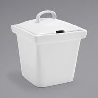 Front of the House DBO086WHP22 Mod 15 oz. Bright White Square Porcelain Pot with Notched Lid - 6/Case
