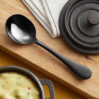 Acopa Vernon Black 6 1/16 inch 18/0 Stainless Steel Heavy Weight Bouillon Spoon - 12/Case