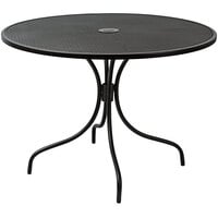 BFM Seating Barnegat 42" Round Black Steel Outdoor / Indoor Dining Height Table with Umbrella Hole