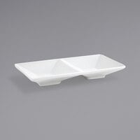Front of the House DSD035WHP22 Kyoto 6 oz. Bright White 2-Compartment Rectangular Porcelain Sauce Dish - 6/Case