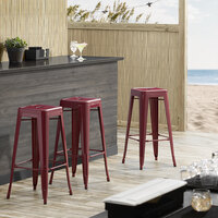 Lancaster Table & Seating Alloy Series Sangria Stackable Metal Indoor / Outdoor Industrial Barstool with Drain Hole Seat
