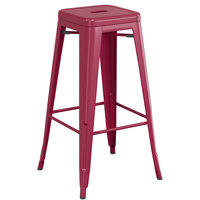 Lancaster Table & Seating Alloy Series Sangria Stackable Metal Indoor / Outdoor Industrial Barstool with Drain Hole Seat