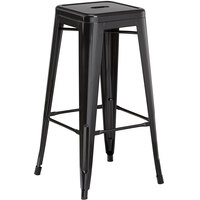 Lancaster Table & Seating Alloy Series Black Stackable Metal Indoor / Outdoor Industrial Barstool with Drain Hole Seat