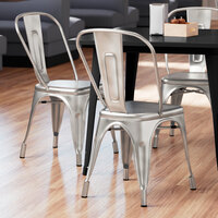 Lancaster Table & Seating Alloy Series Clear Coat Metal Indoor Industrial Cafe Chair with Vertical Slat Back and Drain Hole Seat