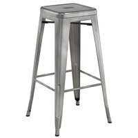 Lancaster Table & Seating Alloy Series Clear Coat Stackable Metal Indoor Industrial Barstool with Drain Hole Seat