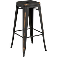 Lancaster Table & Seating Alloy Series Distressed Copper Stackable Metal Indoor / Outdoor Industrial Barstool with Drain Hole Seat
