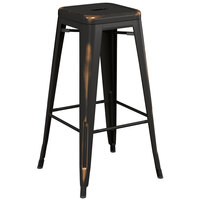 Lancaster Table & Seating Alloy Series Distressed Copper Stackable Metal Indoor / Outdoor Industrial Barstool with Drain Hole Seat