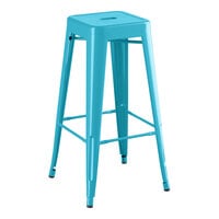 Lancaster Table & Seating Alloy Series Turquoise Outdoor Backless Barstool