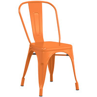 Lancaster Table & Seating Alloy Series Orange Metal Indoor / Outdoor Industrial Cafe Chair with Vertical Slat Back and Drain Hole Seat